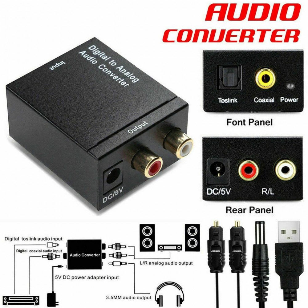 Adaptor convertor audio digital optic Toslink la analogic RCA 3,5 mm L/R