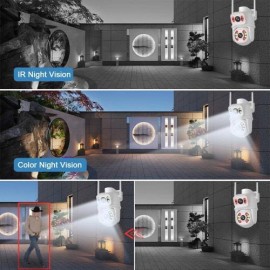 Camera IP WiFi Dual cu microfon, LED, sirenă și funcție dinamică albă