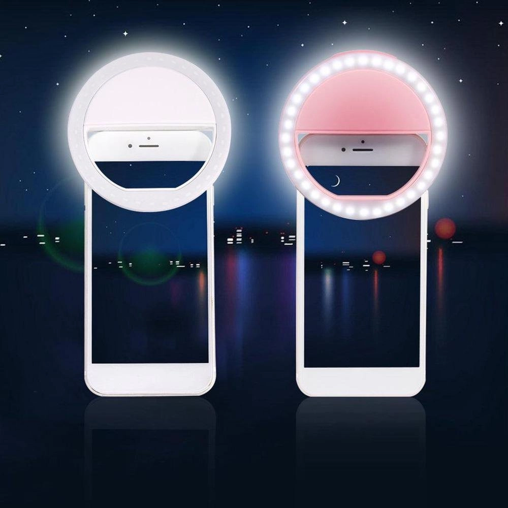 Selfie Ring Light LED, Uslion, pentru telefon mobil smartphone tableta sau laptop, lumina cu LED, acumulator si cablu USB, incarcare prin micro USB 5V
