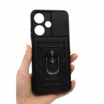 Husa de protecție cu suport magnetic antisok cu Popsocket pentru Redmi 13C Neagră