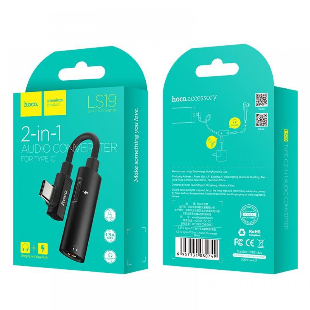 Adapter Hoco LS19 Type-C 2-in-1 Audio negru