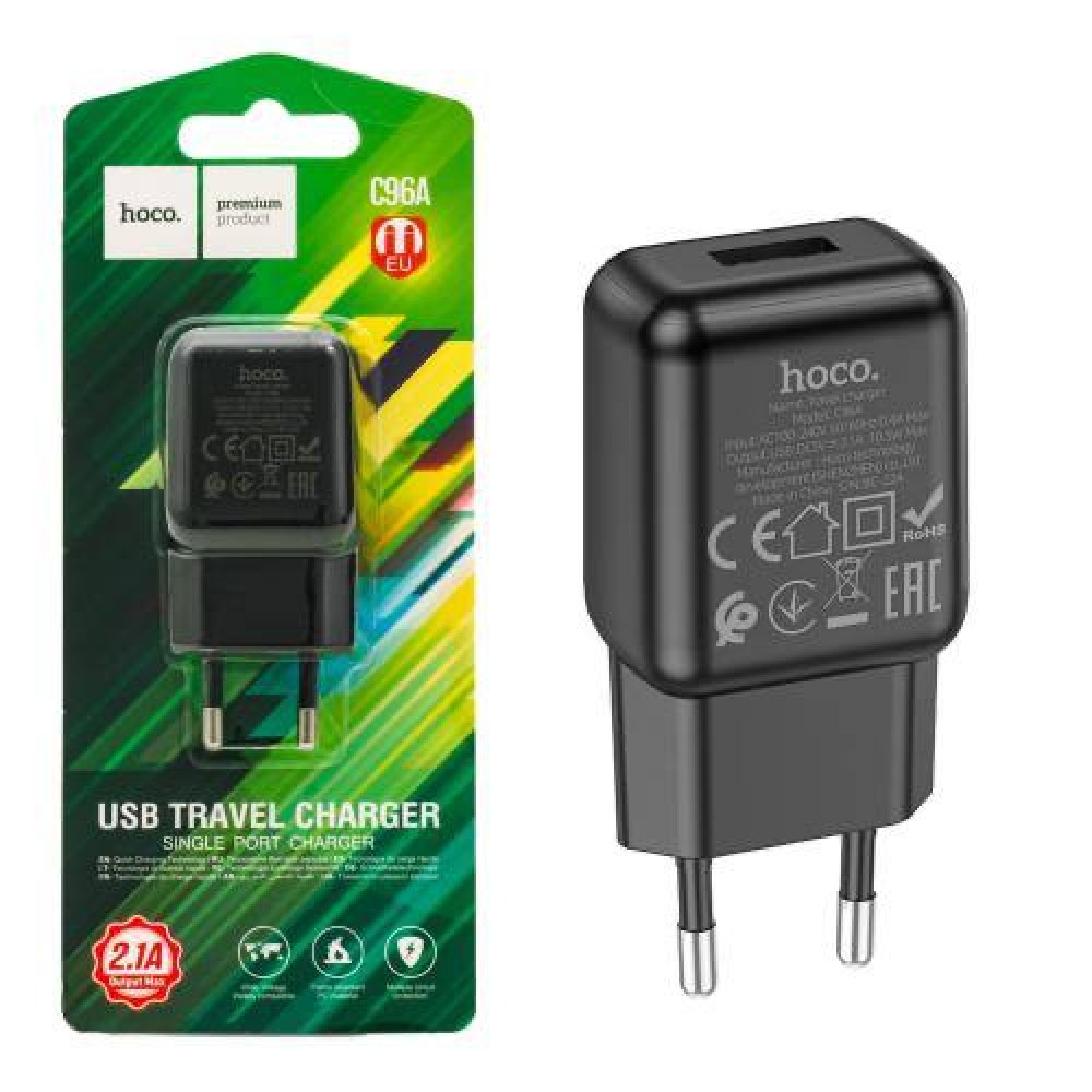 Adaptor încărcător HOCO C96A 220V cu un port negru