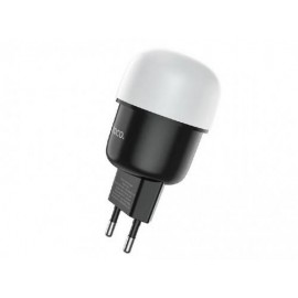 Încărcător USB HOCO C87A cu lumină de noapte tactilă, 2 porturi, negru
