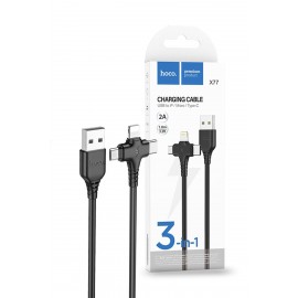 Cablu de încărcare Hoco 3 în 1 USB-A la USB-C, Lightning și Micro-USB