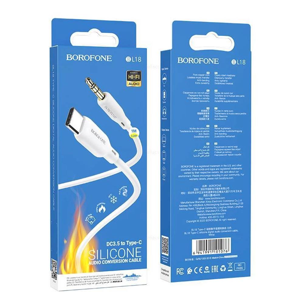 Dispozitiv de adaptare BOROFONE BL18 Type-C - 3.5mm AUX (alb)