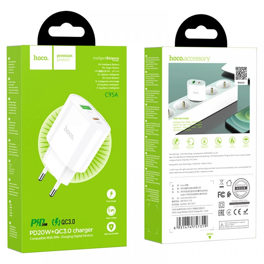 Încărcător Hoco C95A Lineal Alb PD20W+QC3.0