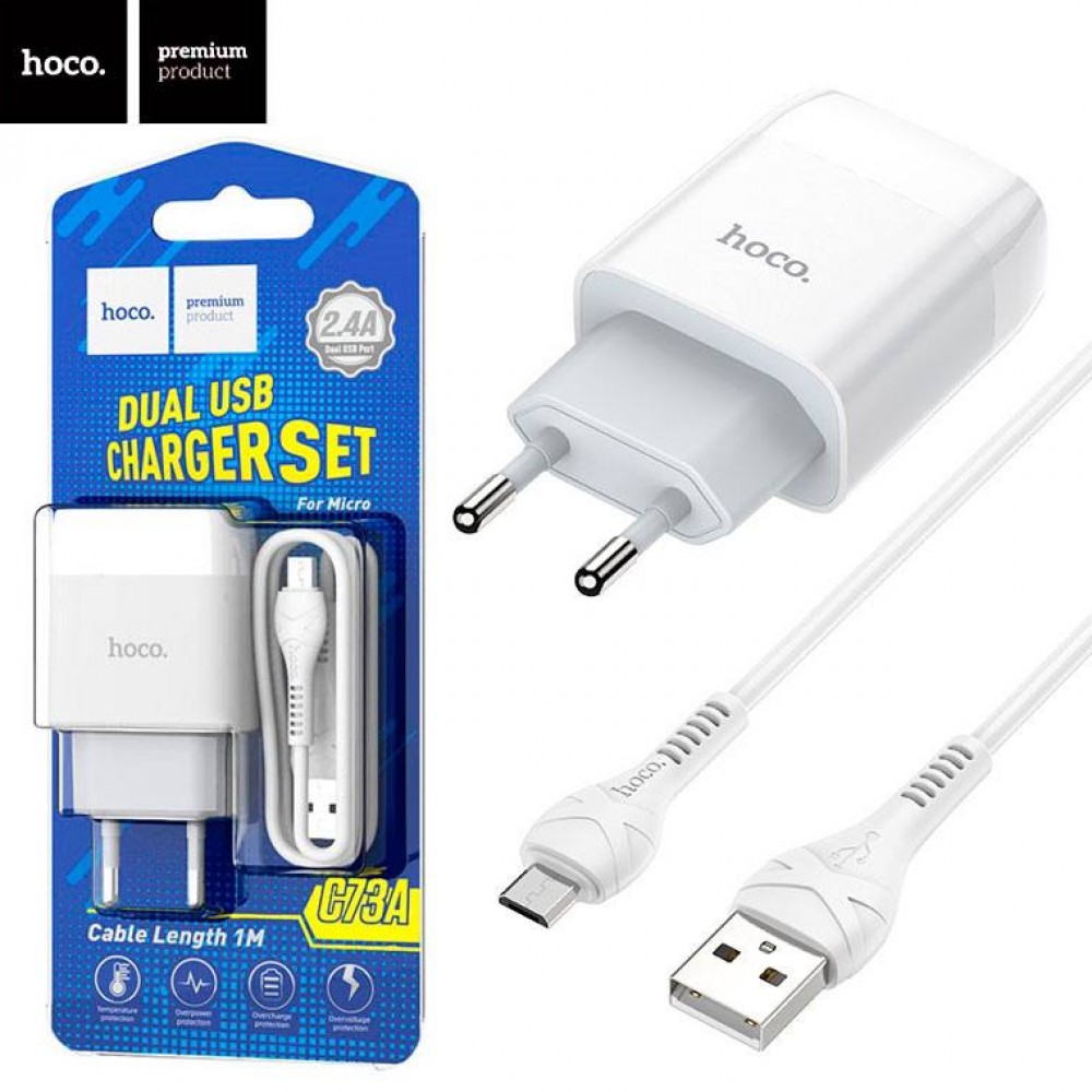 INCARCATOR AC HOCO C73A 2USB MICRO 2.4A CULOARE ALB