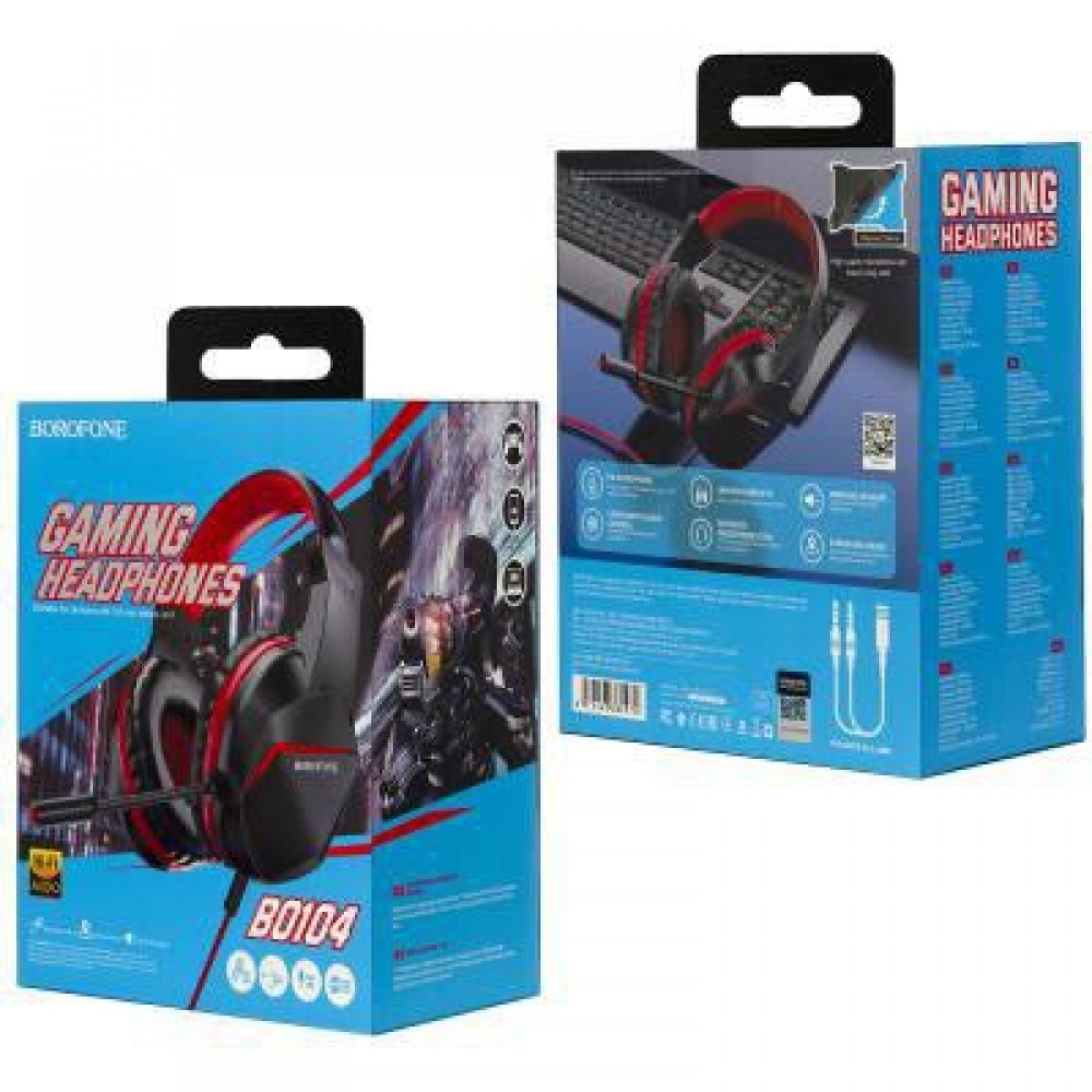Căști gaming cu fir Borofone BO104 cu microfon negru-roșu