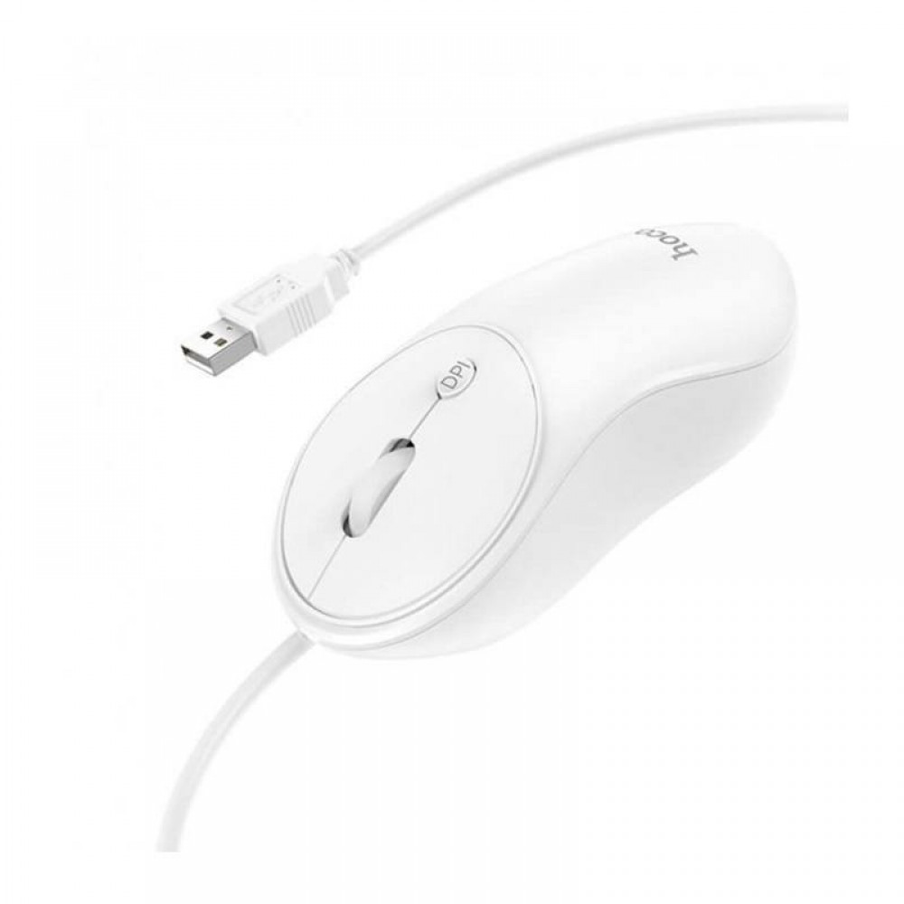 Mouse cu fir Hoco GM13 Estiem alb, compatibil Laptop și PC