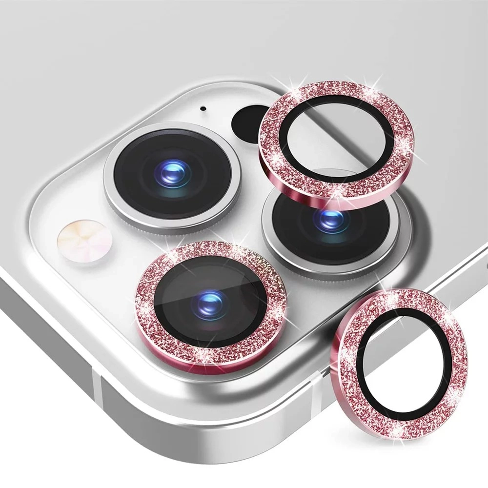 Set sticlă protecție obiectiv iPhone 14 Pro sclipici roz