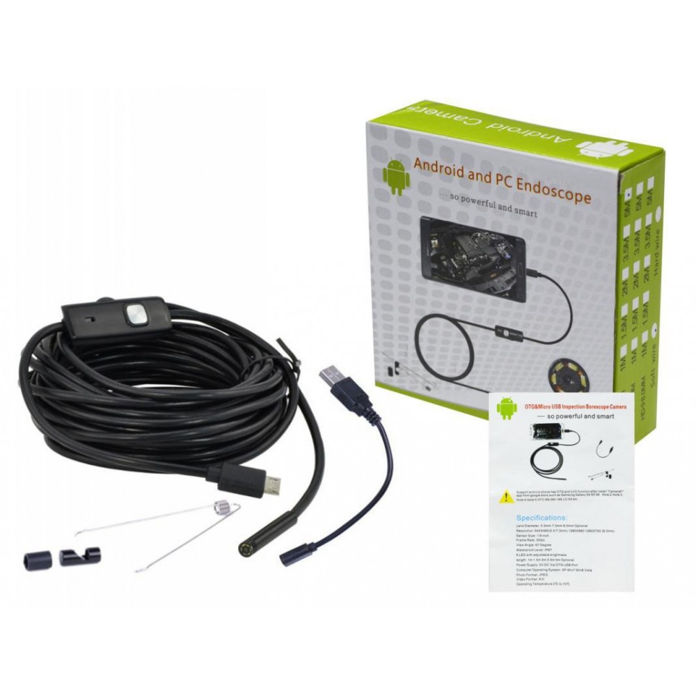 Cameră endoscop USB HD rezistentă la apă Ф7 mm, 3,5 m pentru Android și PC