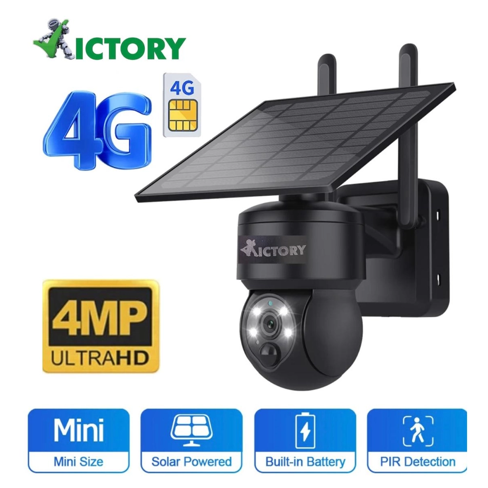 Cameră supraveghere rotativă Victory 4MP cu panou solar și 4G